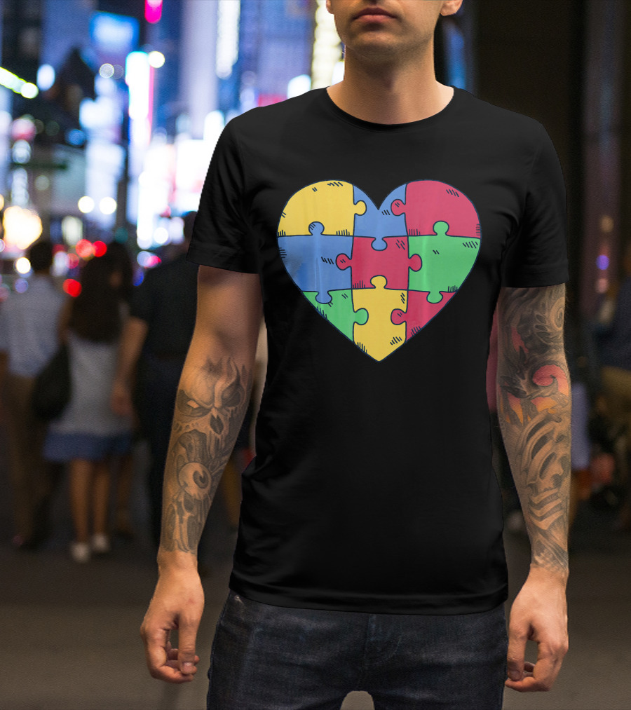 Autism Awareness Puzzle Heart Valentine Multicolor T-Shirt