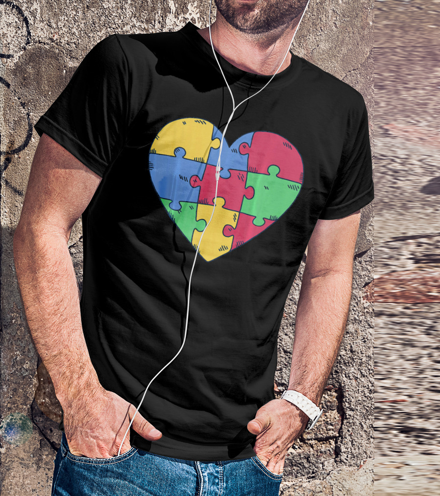Autism Awareness Puzzle Heart Valentine Multicolor T-Shirt