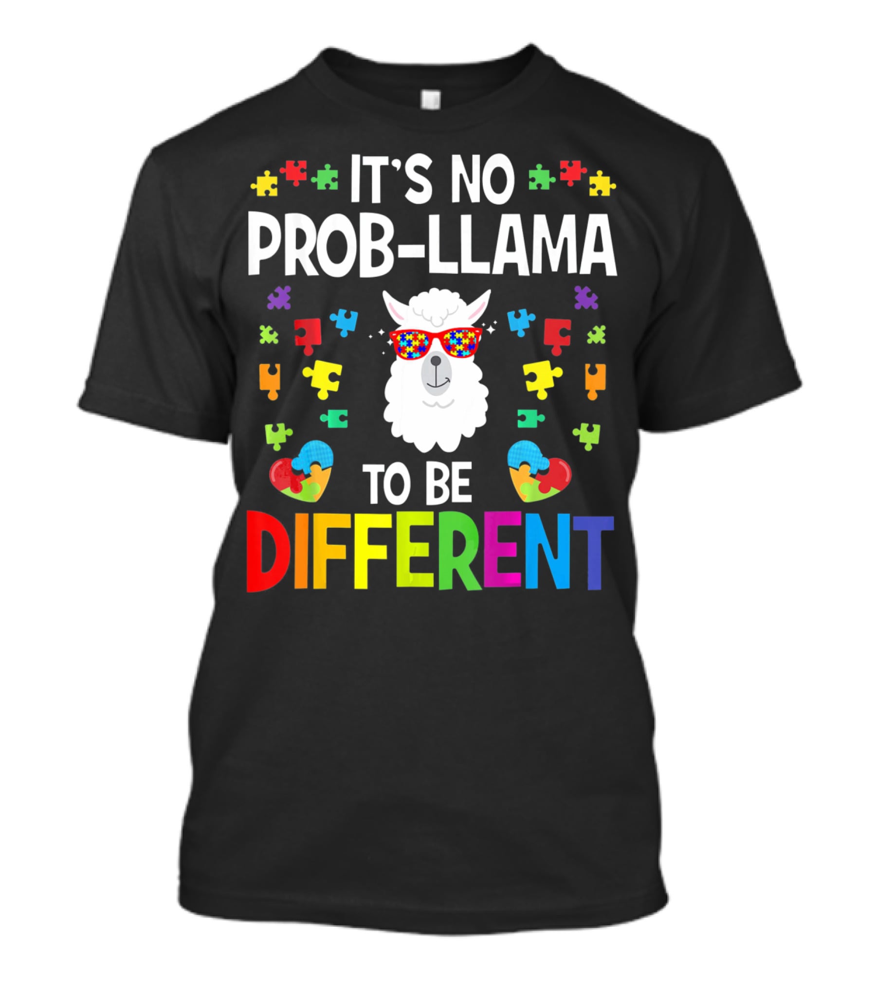 It's No Prob-Llama To Be Different Autism Awareness Puzzle Pieces T-Shirt