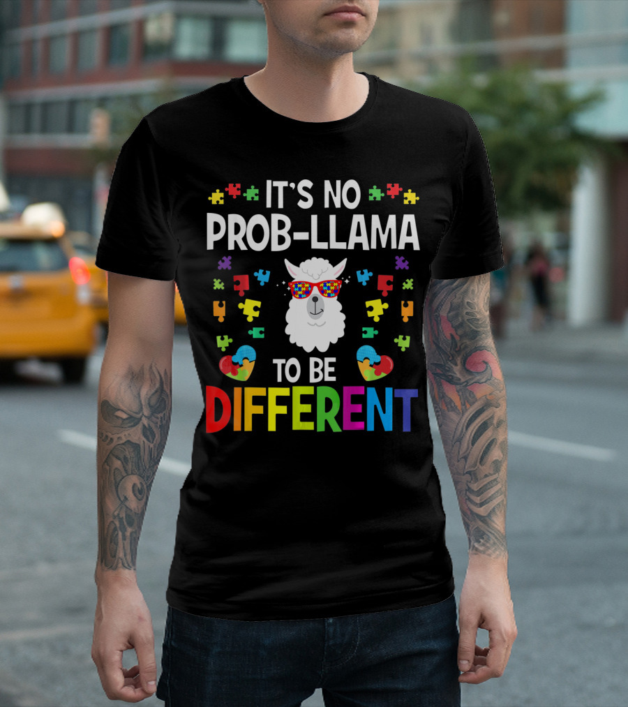 It's No Prob-Llama to Be Different Autism Awareness Puzzle Pieces T-Shirt