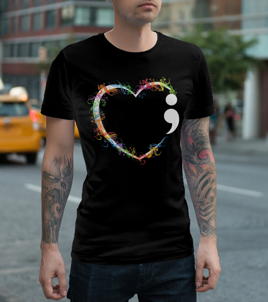 Heart Semicolon Rainbow Suicide Prevention Awareness T-Shirt