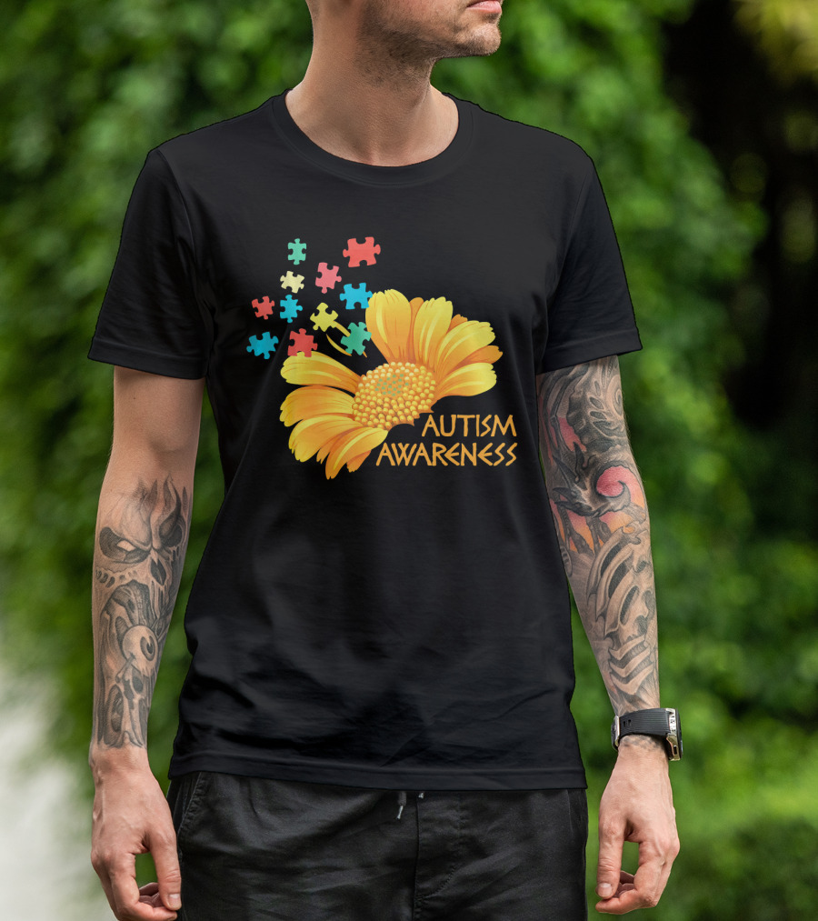 Sunflower Autism Awareness Puzzle Pieces T-Shirt