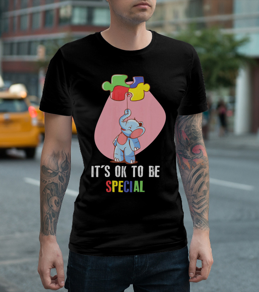 It's OK To Be Special Cute Elephant Autis Puzzle Colors T-Shirt