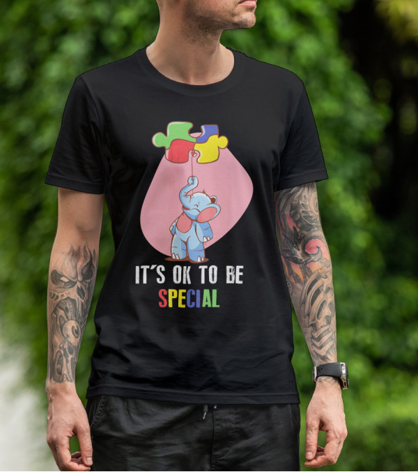 It's OK To Be Special Cute Elephant Autis Puzzle Colors T-Shirt