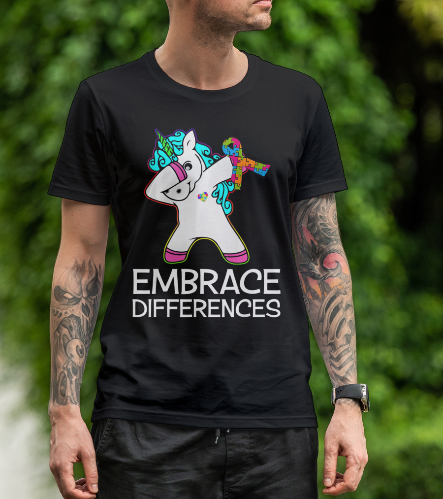 Embrace Differences Unicorn Autism Awareness Puzzle T-Shirt