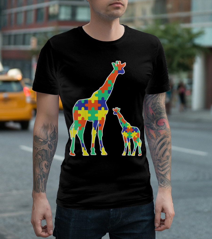 Kids Cute Autism Awareness Giraffes Puzzle T-Shirt