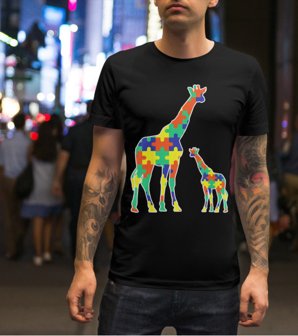 Kids Cute Autism Awareness Giraffes Puzzle T-Shirt