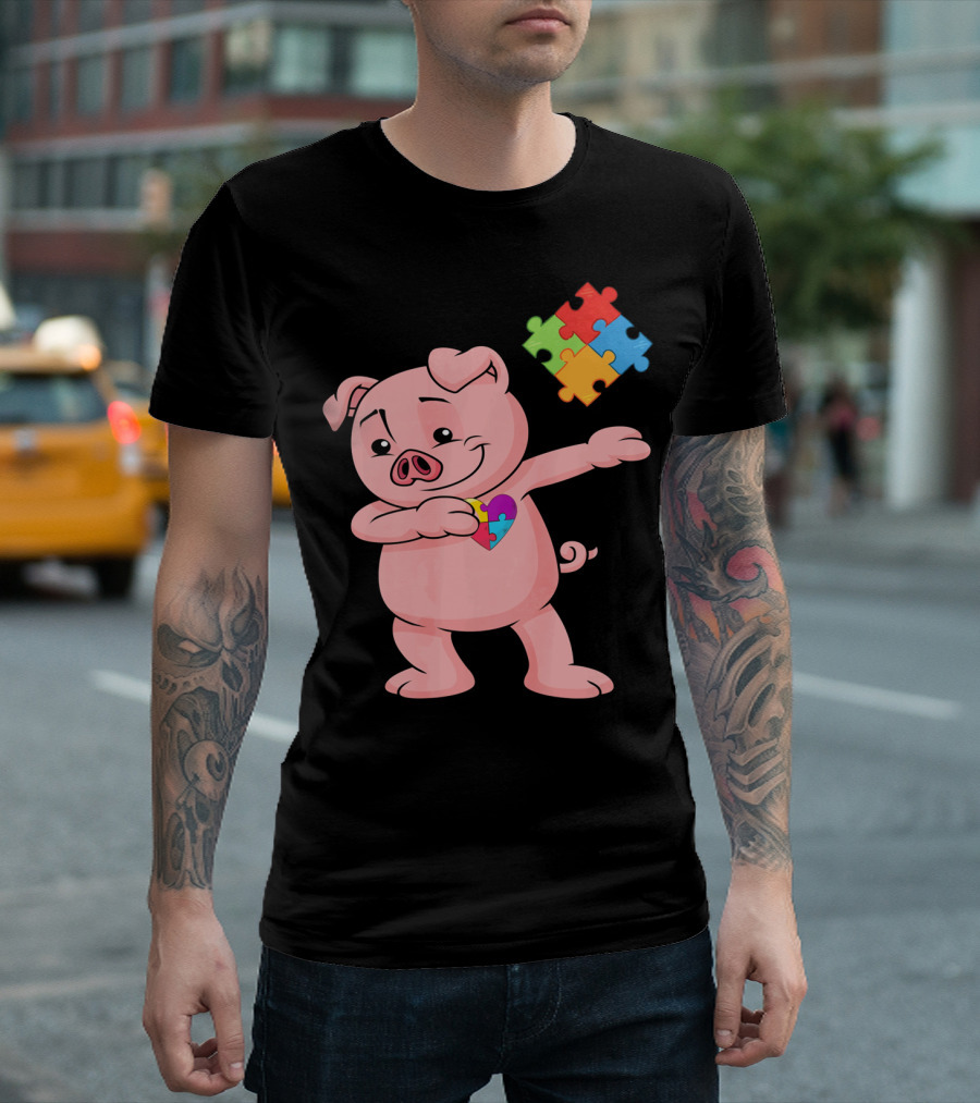 Piggy Puzzle Piece Autism Awareness Heart T-Shirt
