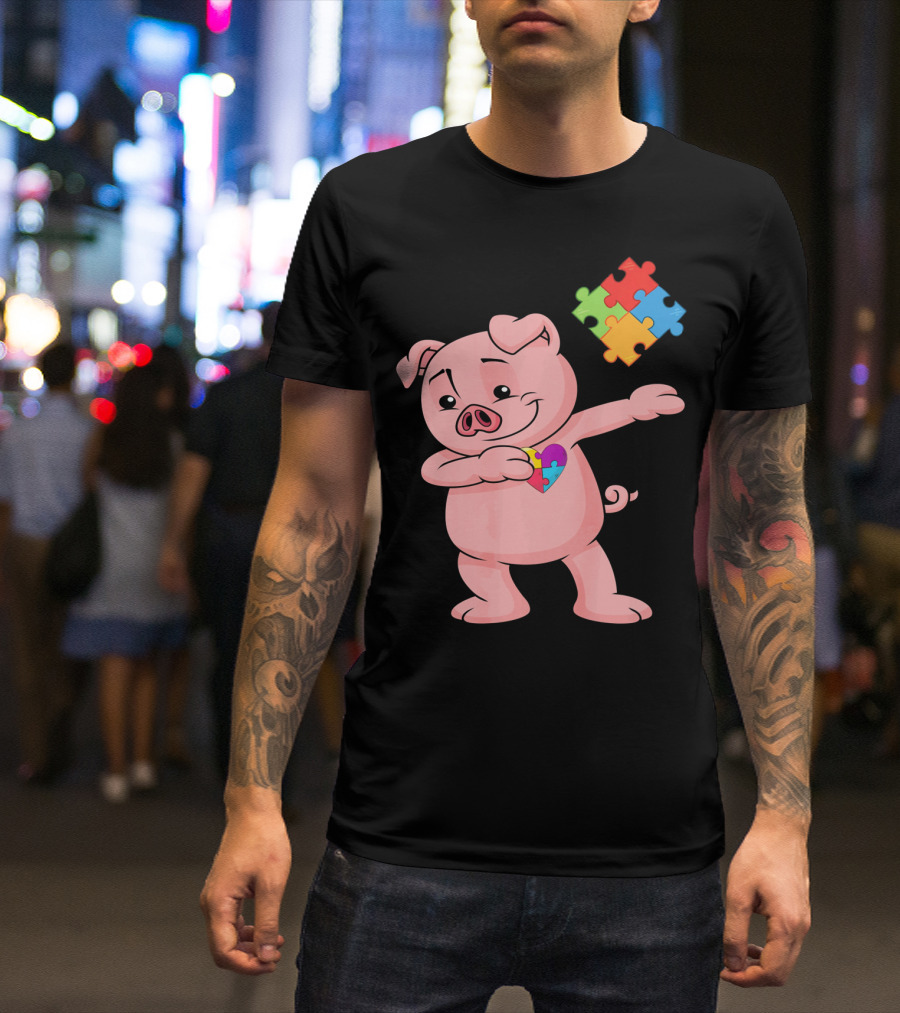 Piggy Puzzle Piece Autism Awareness Heart T-Shirt