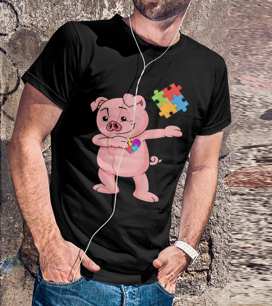 Piggy Puzzle Piece Autism Awareness Heart T-Shirt