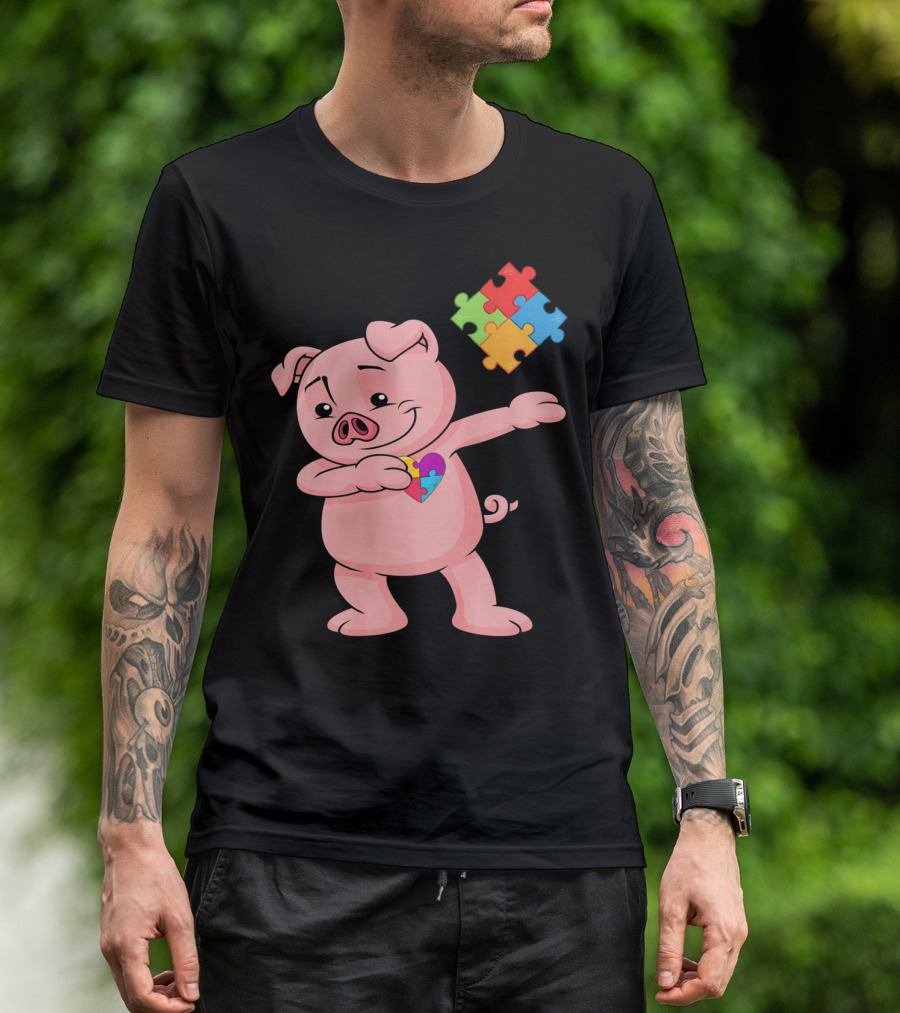 Piggy Puzzle Piece Autism Awareness Heart T-Shirt