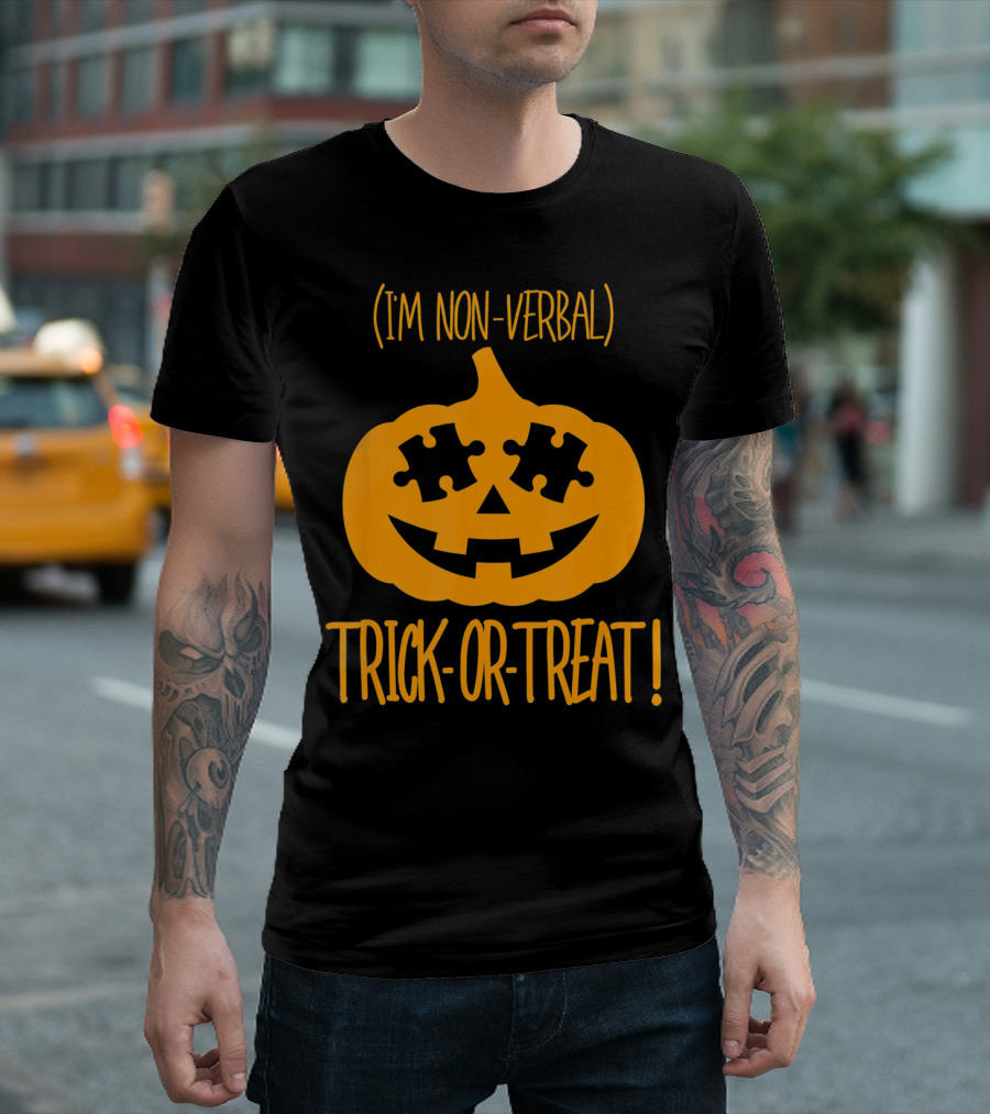Trick-or-Treat I'm Non-Verbal Pumpkin Halloween Puzzle T-Shirt