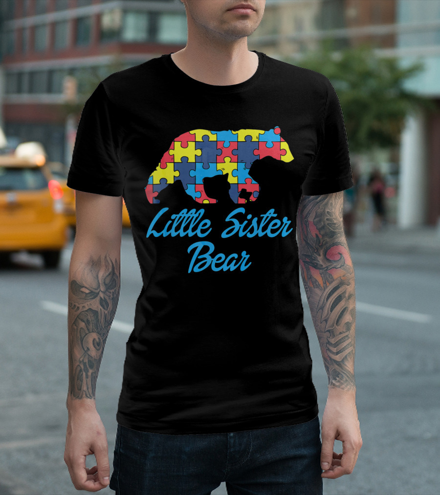 Autism Awareness Little Sister Bear Puzzle T-Shirt