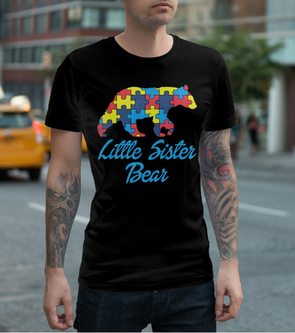 Autism Awareness Little Sister Bear Puzzle T-Shirt