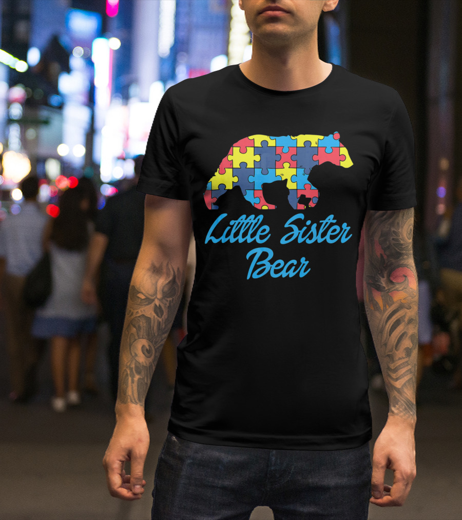 Autism Awareness Little Sister Bear Puzzle T-Shirt