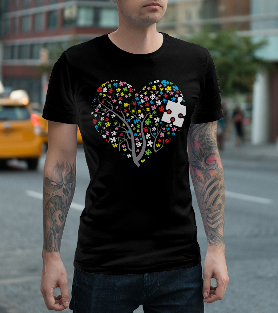 Autism Puzzle Heart Tree with Colorful Pieces T-Shirt