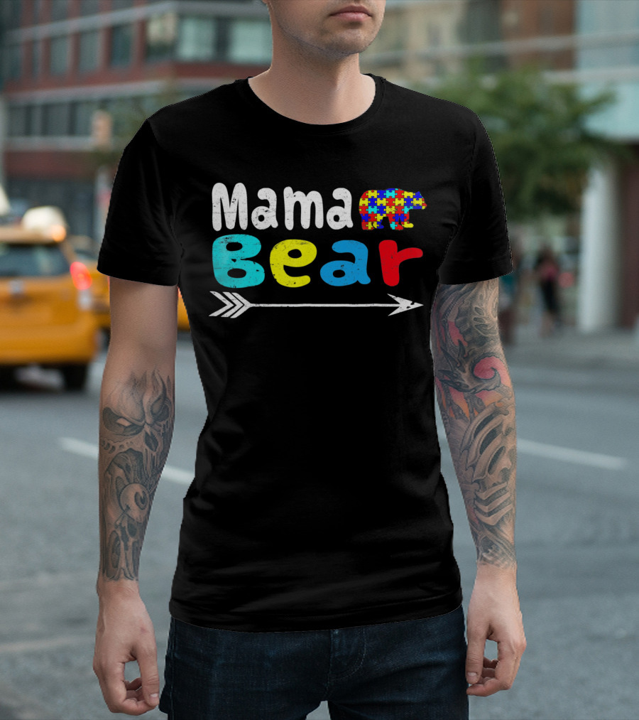 Mama Bear Autism Puzzle Piece Pattern with Arrow T-Shirt