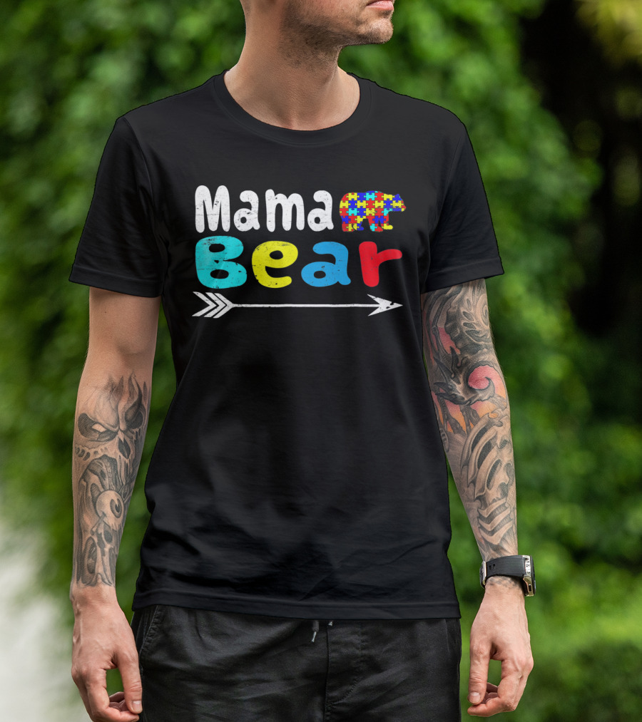 Mama Bear Autism Puzzle Piece Pattern With Arrow T-Shirt