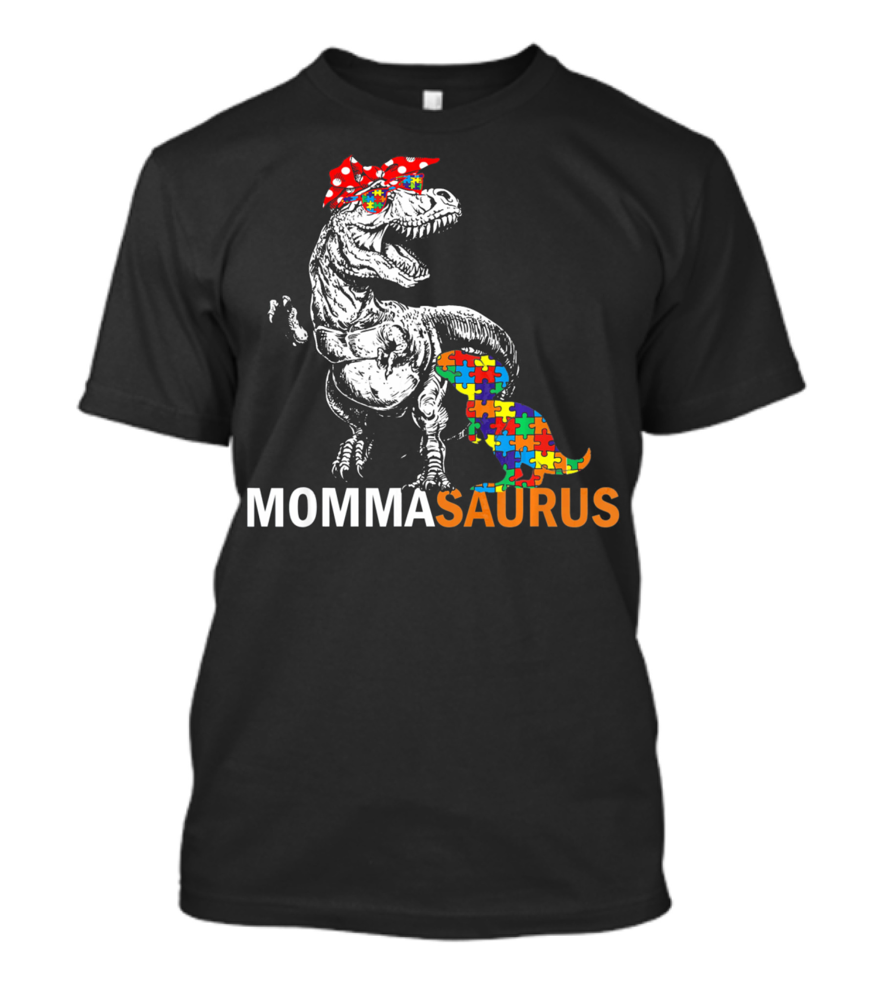 Momma Saurus Dinosaur With Autism Puzzle T-Shirt