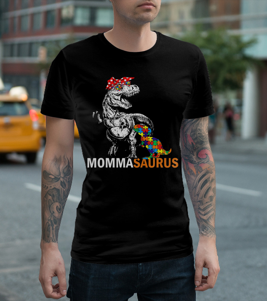 Momma Saurus Dinosaur with Autism Puzzle T-Shirt
