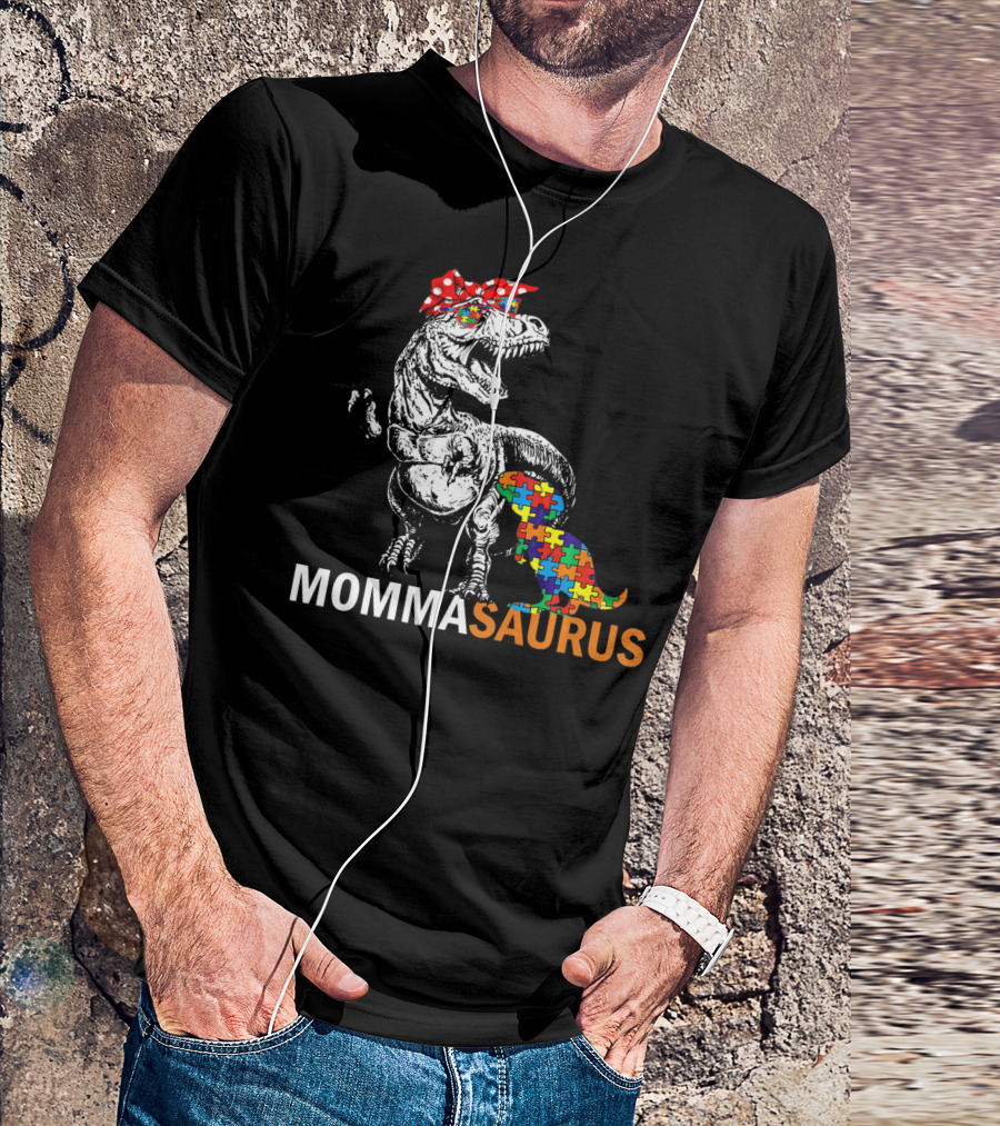 Momma Saurus Dinosaur With Autism Puzzle T-Shirt