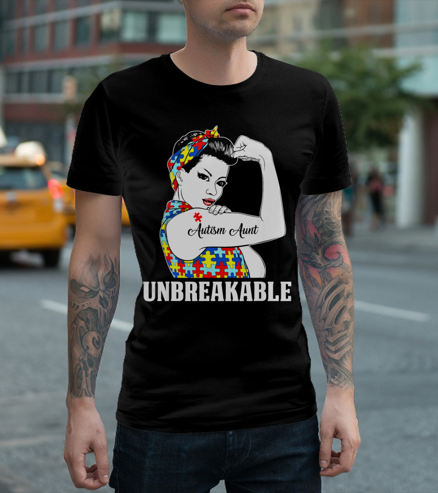 Unbreakable Autism Aunt Awareness Aun T-Shirt