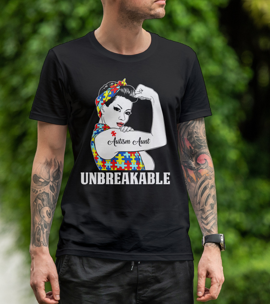 Unbreakable Autism Aunt Awareness Aun T-Shirt
