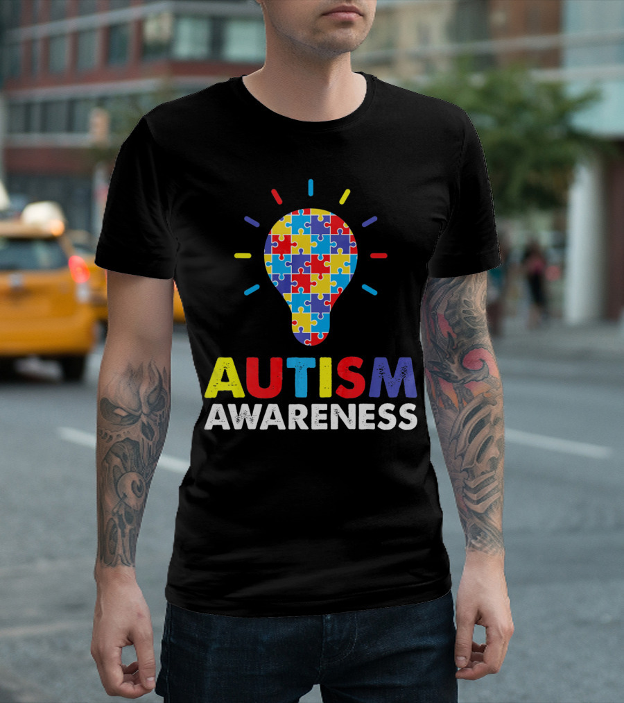 Autism Awareness Puzzle Light Bulb T-Shirt