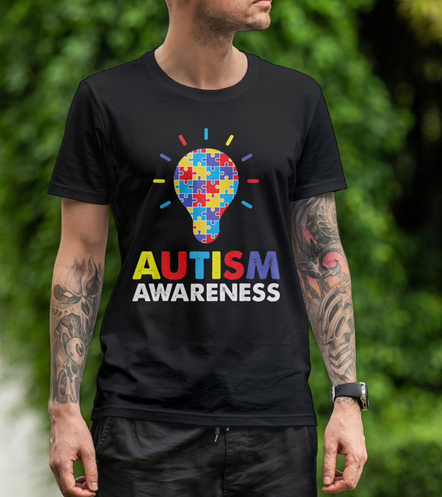 Autism Awareness Puzzle Light Bulb T-Shirt