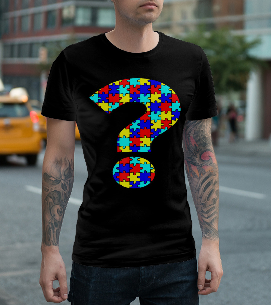 Puzzled Question Mark Autism Awareness Puzzle Piece T-Shirt
