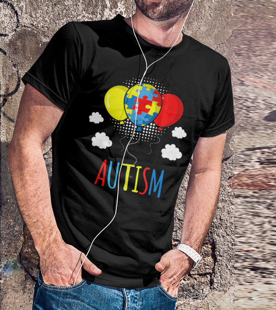 Autism Awareness Puzzle Piece Balloons With Colorful Clouds T-Shirt