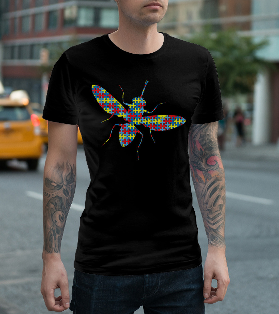 Autism Awareness Housefly Puzzle Pattern T-Shirt