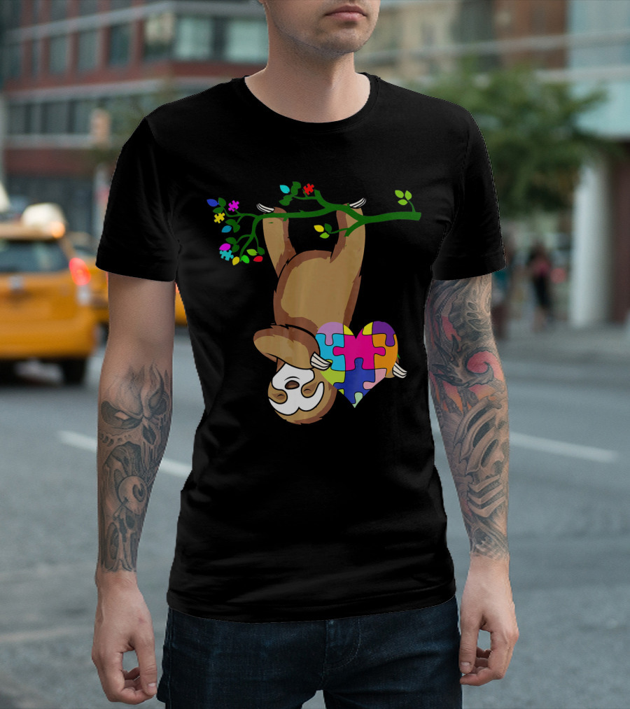 Sloth Love Autism Awareness Heart Puzzle T-Shirt