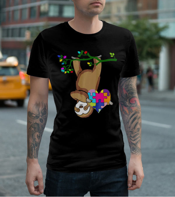 Sloth Love Autism Awareness Heart Puzzle T-Shirt