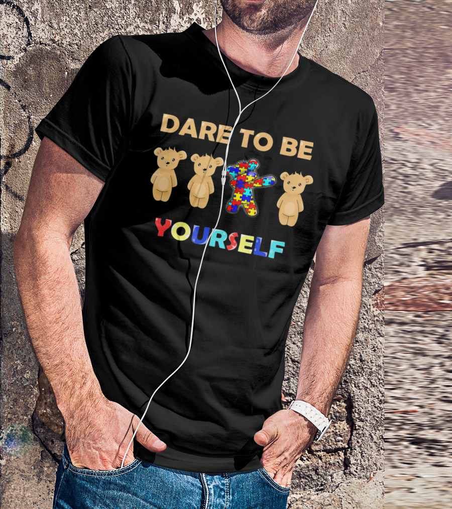Dare To Be Yourself Autism Awareness Bear Dabbing Puzzle Piece T-Shirt