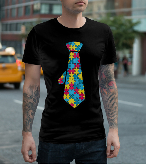 Autism Awareness Puzzle Pattern Tie T-Shirt