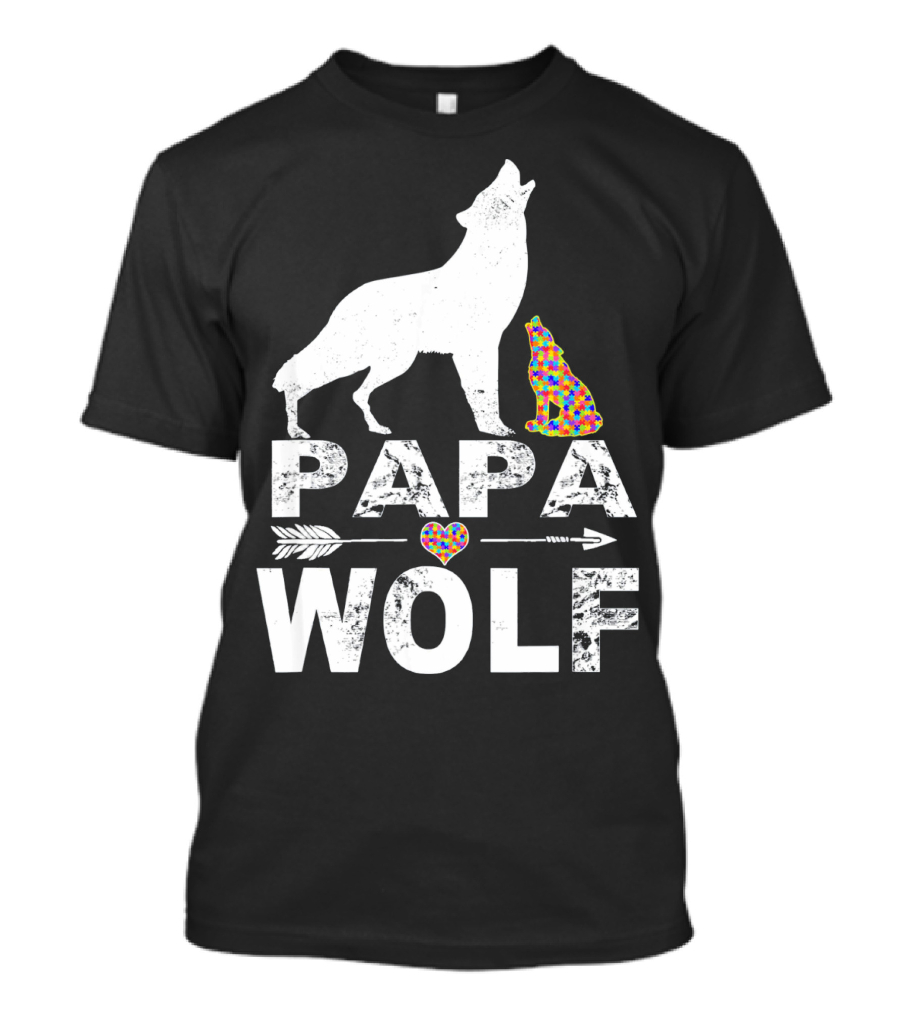Papa Wolf Autism Awareness Puzzle Heart And Howling Pups T-Shirt