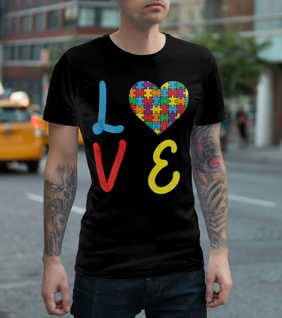 Love Autism Awareness Day Autism Puzzle Heart T-Shirt
