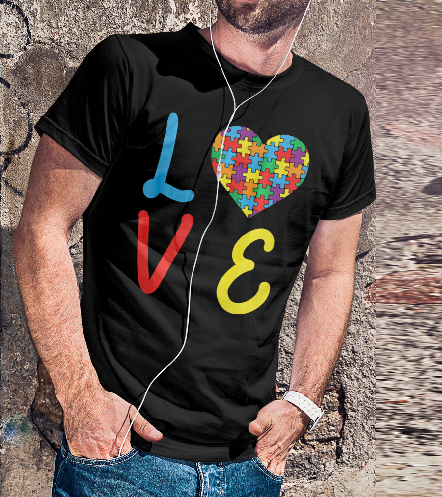 Love Autism Awareness Day Autism Puzzle Heart T-Shirt