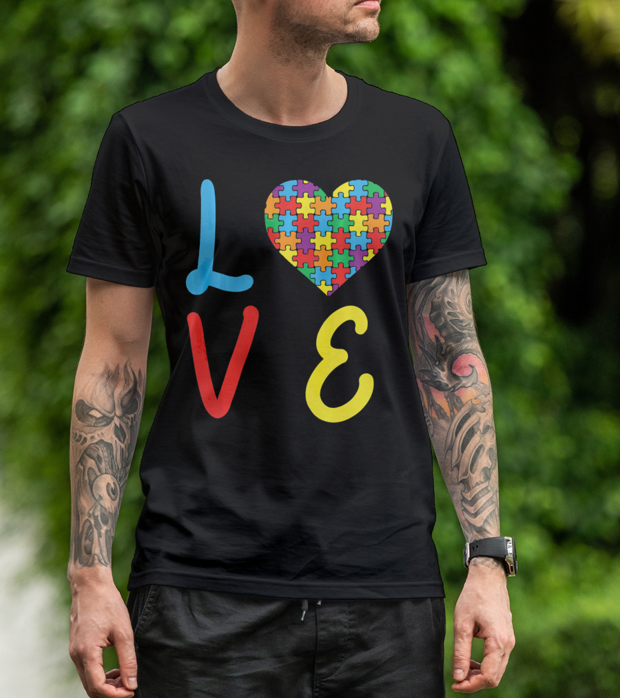 Love Autism Awareness Day Autism Puzzle Heart T-Shirt