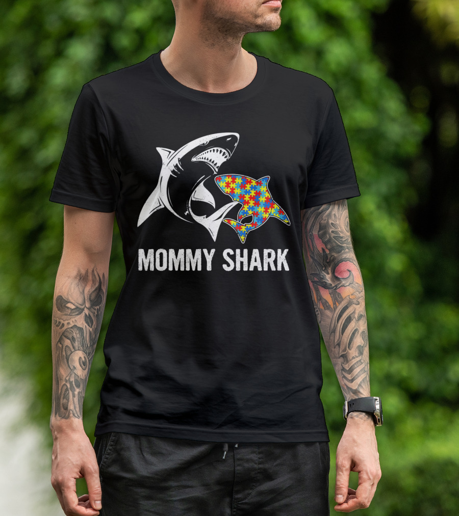 Mommy Shark Autism Awareness Puzzle Shark T-Shirt