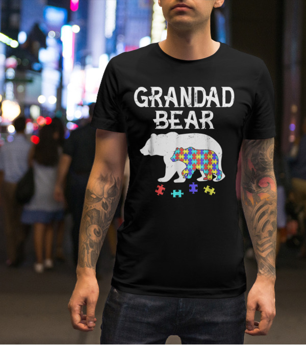 Grandad Bear Autism Awareness Puzzle Bear T-Shirt