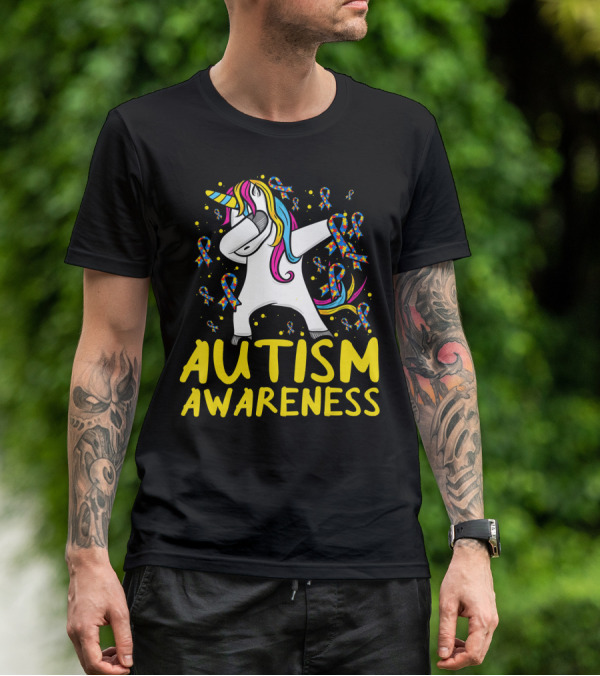 Dabbing Unicorn Puzzle Ribbon Autism Awareness T-Shirt