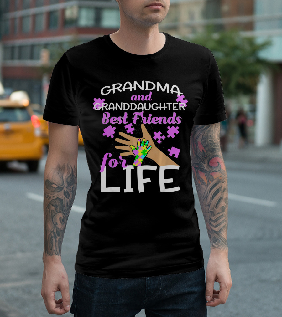 Grandma and Granddaughter Best Friends for Life Autism Awareness Puzzle Piece T-Shirt