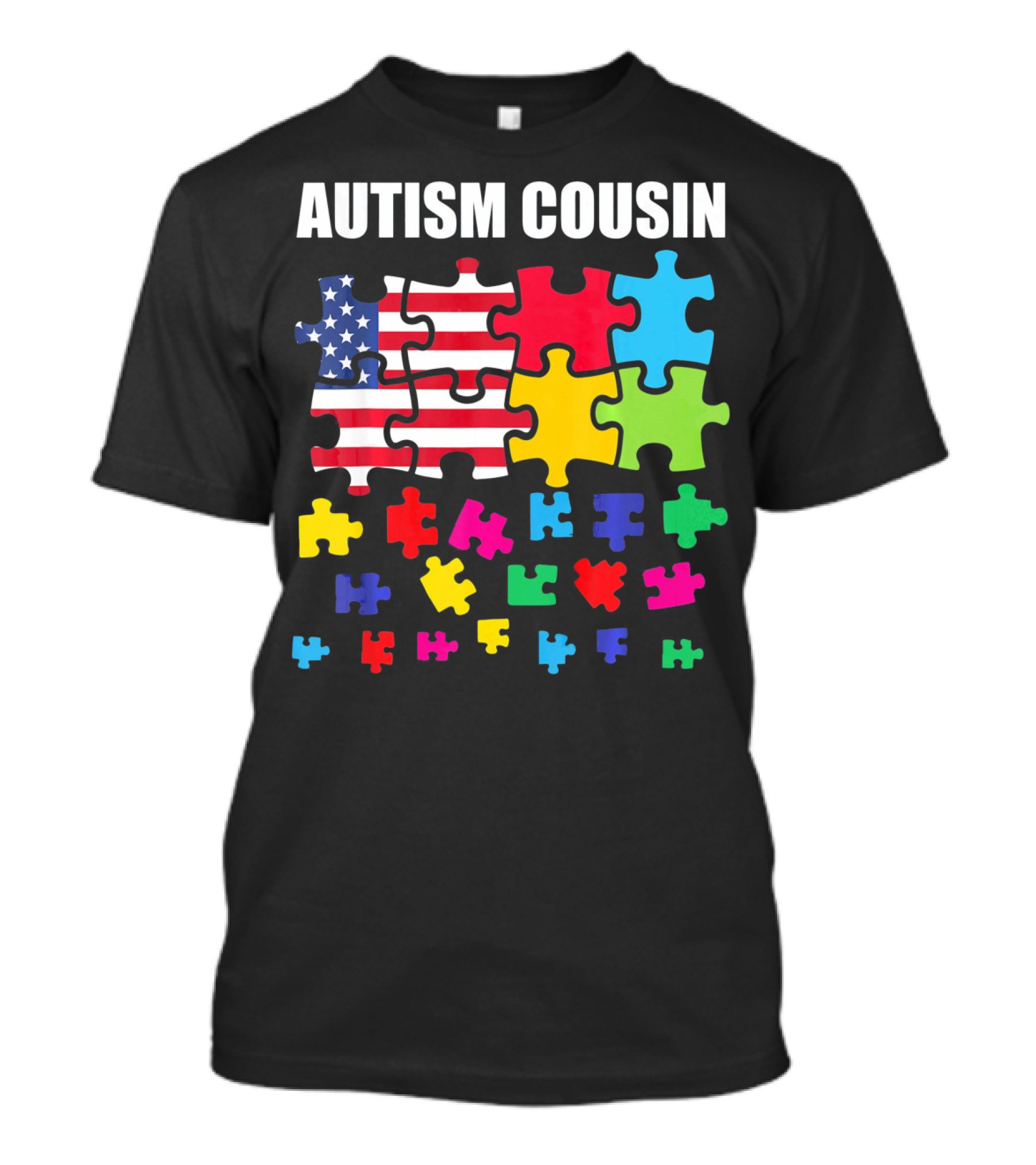 Autism Cousin Puzzle Pieces USA Flag Autism Awareness T-Shirt
