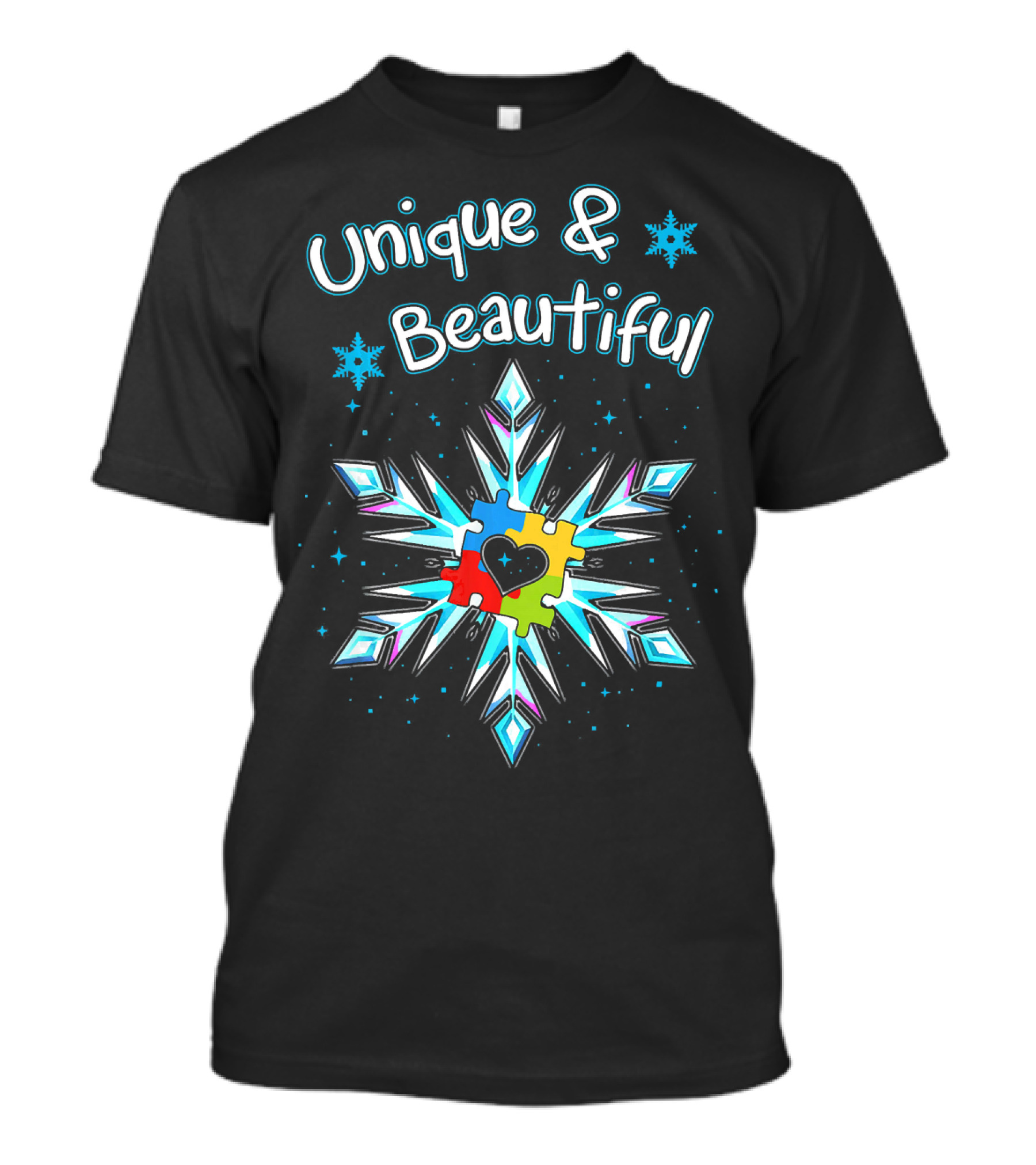 Unique And Beautiful Autism Awareness Snowflake Puzzle Heart T-Shirt