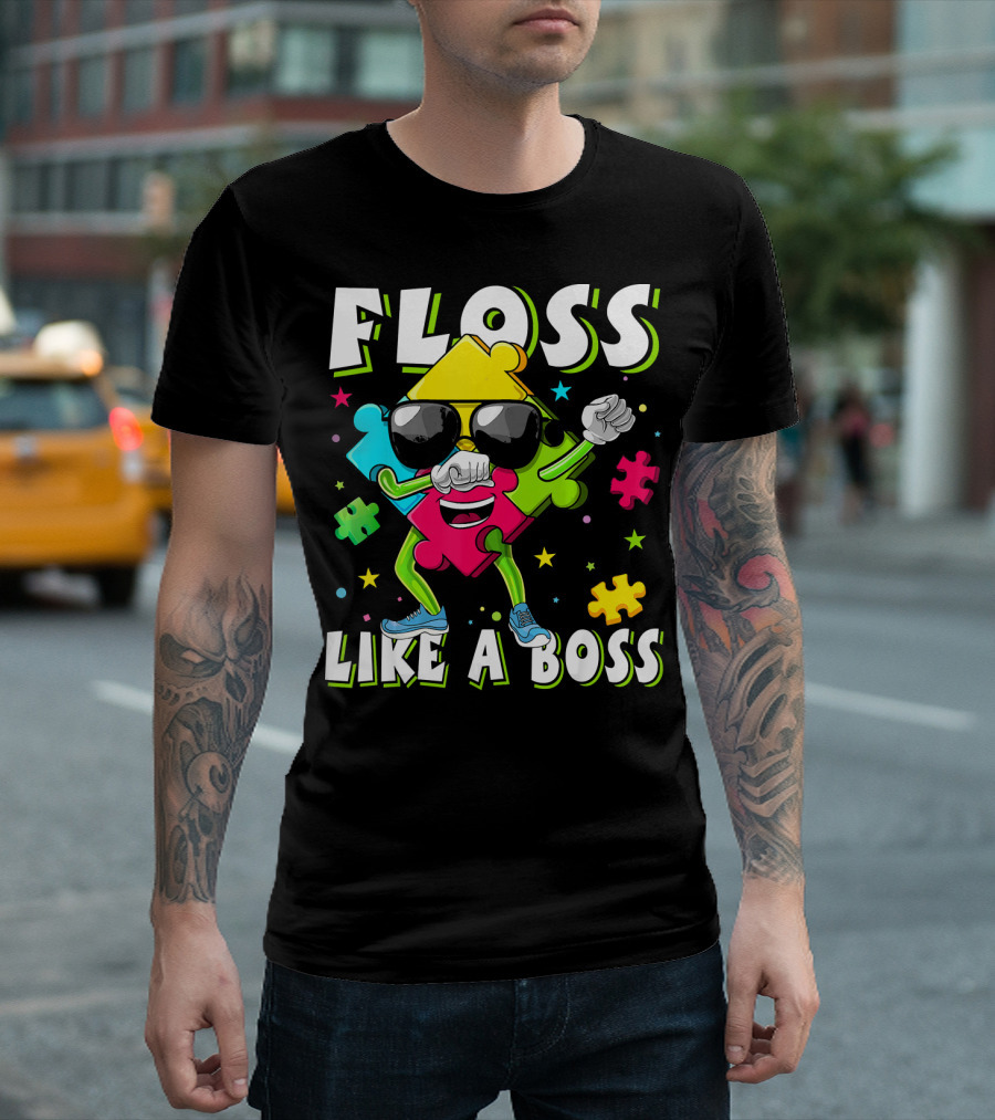 Floss Like A Boss Autism Awareness Puzzle Dance T-Shirt