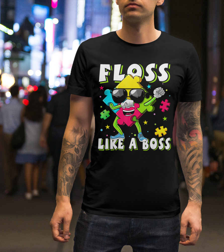 Floss Like A Boss Autism Awareness Puzzle Dance T-Shirt
