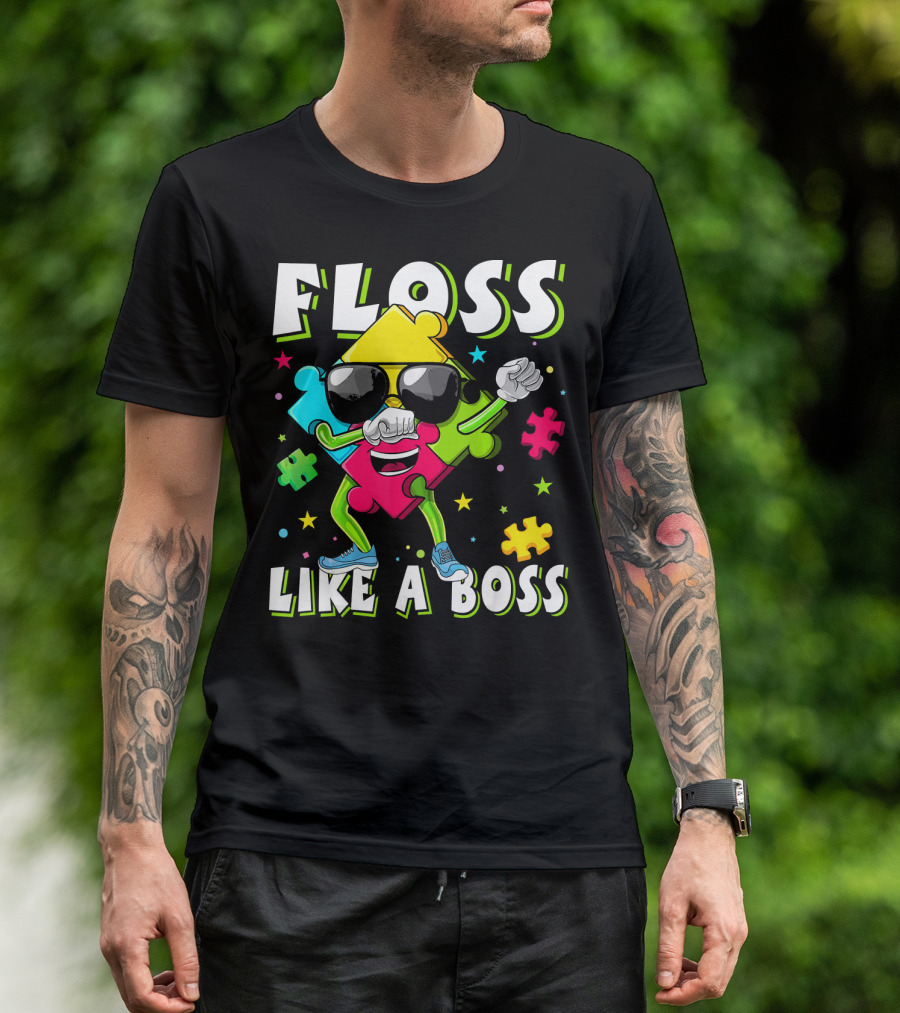 Floss Like A Boss Autism Awareness Puzzle Dance T-Shirt