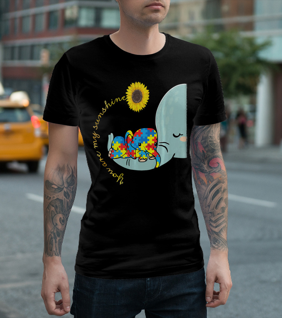 You Are My Sunshine Autism Awareness Elephant Puzzle Sunflower T-Shirt